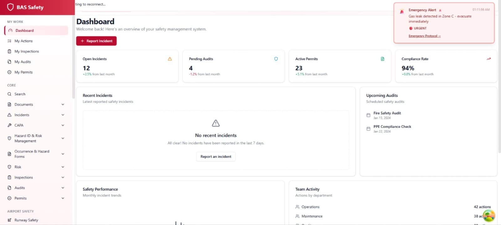 SafetyMS Dashboard Screenshot